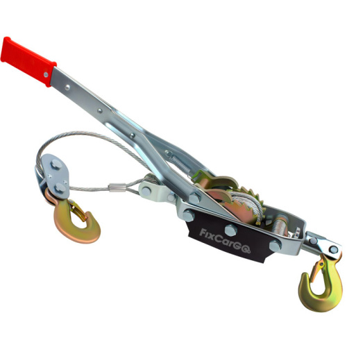 Лебёдка ручная рычажная 1 т. со стальным тросом 4,5 мм, 1,8 м, 2 крюка